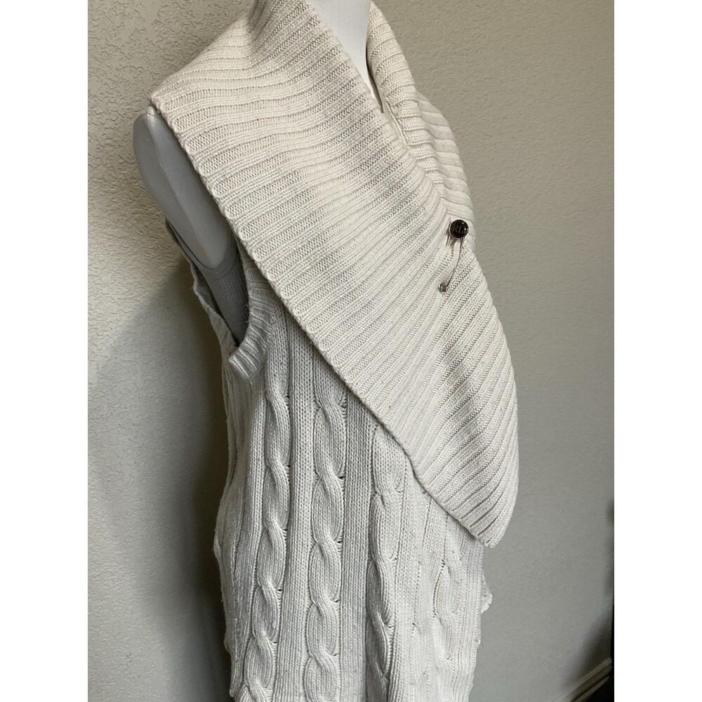 Ralph Lauren, Women’s Cable Knit Sleeveless Cardigan, Ivory, Size: L/G - Picture 2 of 7